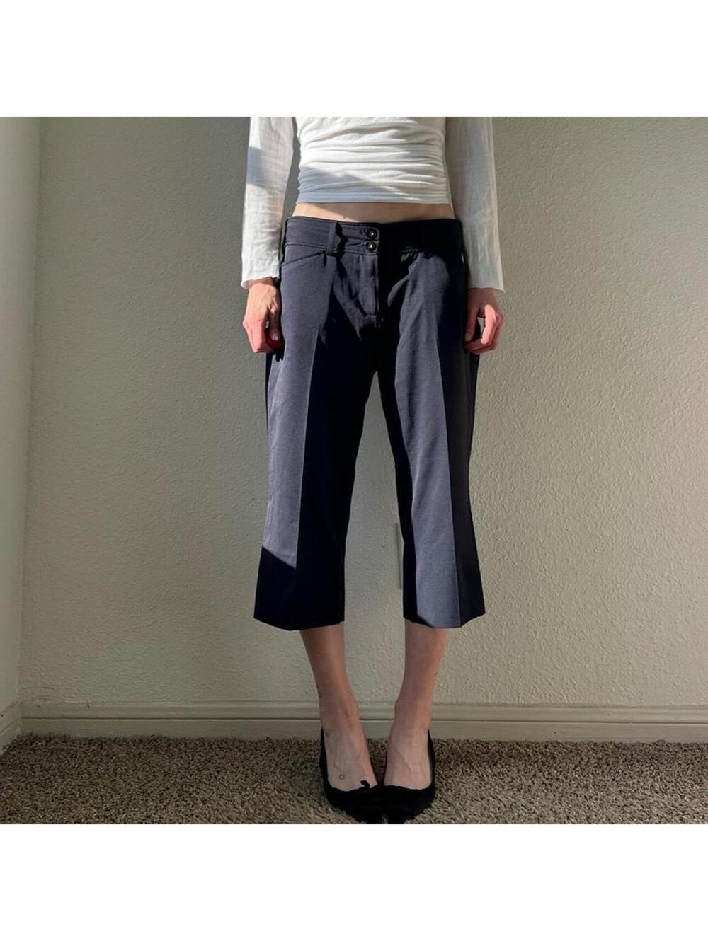 Vintage y2k low rise wide leg flare navy blue cropped casual chino pants/ capris